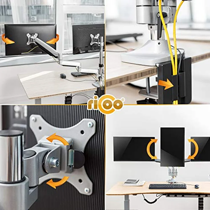 RICOO Triple Monitor Halterung Tisch Gasdruckfeder für 15-29 Zoll, Ergonomisch, VESA Tischhalterung, Monitorarm TS9911, Monitorhalterung 3 Monitore Arm Bildschirmhalterung Bildschirm Halter - Schwarz – Bild 3