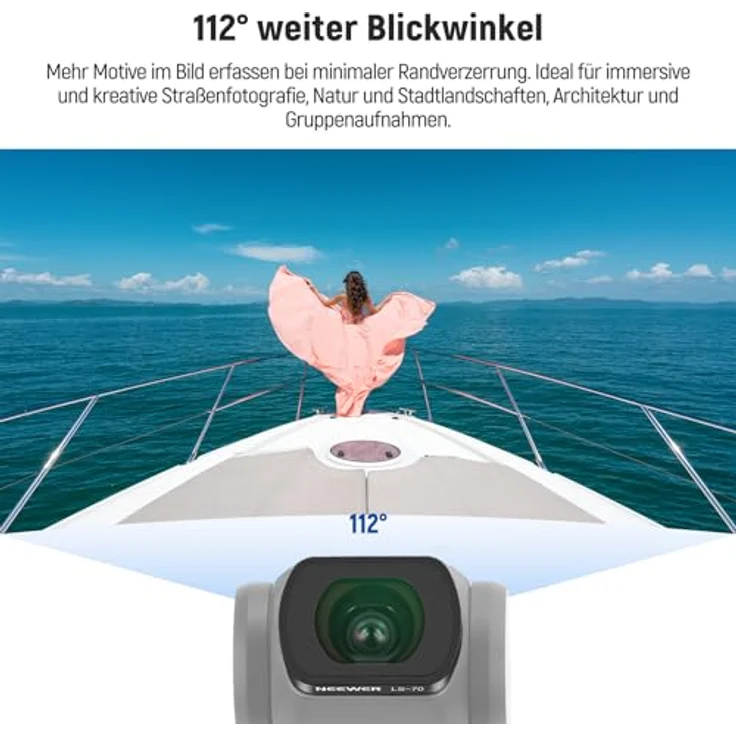 NEEWER 0,72x Weitwinkelobjektiv mit 112° Sichtfeld, kompatibel mit DJI Osmo Pocket 3 / 4 und Xtra Muse, asphärisches HD Optikglas mit Displayschutzfolie, LS-70 – Bild 2