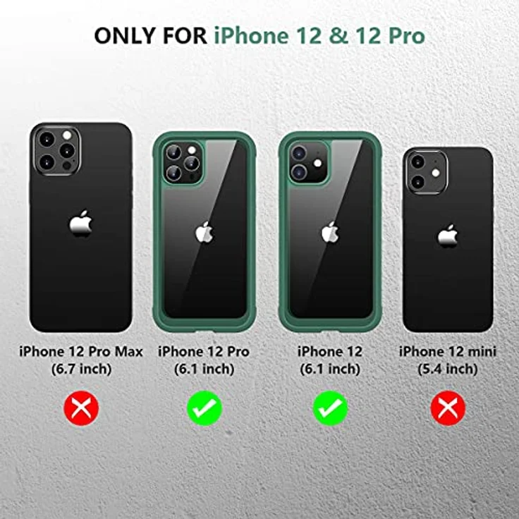 Miracase 360 Grad Hülle für iPhone 12/12 Pro, Ganzkörper Schutzhülle mit Glas Displayschutz, stoßfest, grün – Bild 2