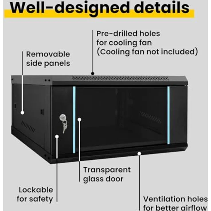 vidaXL Netzwerkschrank, Stahl Schwarz 60 x 60 x 35 cm mit integriertem Speicher – Bild 4