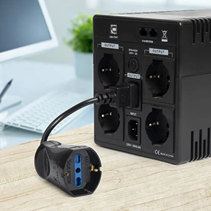 Vultech MU-UPS02 Stromkabel IEC C14 männlich - 10/16A BIPASSO SCHUKO USV-Kabel, IEC-Stecker, Schuko-Buchse, Schwarz – Bild 2