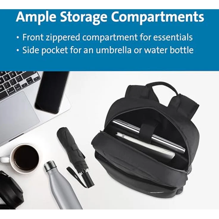 Kensington Laptop-Rucksack Simply Portable Lite, Kunstfaser schwarz, für Laptops bis 35,6 cm (14 Zoll), mit gepolsterten Schultergurten und Reißverschlussfach – Bild 6