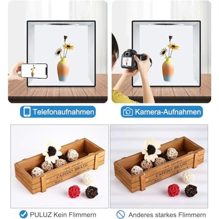 PULUZ Fotobox 30x30cm, Dimmbare Lichtbox mit 112 LED, 6 Farben Fotohintergrund für Produktfotografie, tragbares faltbares Lichtzelt CRI> 95 – Bild 4
