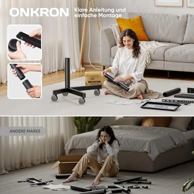 ONKRON TV Ständer rollbar für 23-60 Zoll Bildschirm bis zu 40 kg, höhenverstellbar Schwarz TS1137-B – Bild 4
