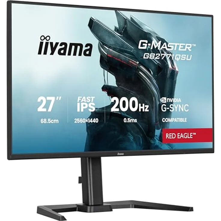 iiyama G-Master Red Eagle GB2771QSU-B1, 27" QHD Gaming Monitor mit 200Hz, 0.5ms Reaktionszeit, G-SYNC, USB-C, höhenverstellbar, schwarz – Bild 1