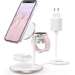 3 in 1 Induktive Ladestation,Kabellos Ladestation Ladegerät,Wireless Charger Kompatibel mit Mag Safe Ladegerät für iPhone 14 13 12 Pro Max/Plus/Pro/Mini,iWatch Ultra/8/7/SE/6/5/4/3/2 Pink