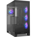 NOX XTREME PRODUCTS Hummer Glock Black - Semitower ATX | M-ATX | ITX, rahmenloses gehärtetes Panoramaglas, Platz für 10 Lüfter, 4X 120mm Lüfter vorinstalliert, USB-C und USB 3.0, Schwarz