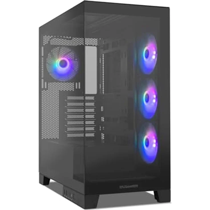 NOX XTREME PRODUCTS Hummer Glock Black - Semitower ATX | M-ATX | ITX, rahmenloses gehärtetes Panoramaglas, Platz für 10 Lüfter, 4X 120mm Lüfter vorinstalliert, USB-C und USB 3.0, Schwarz – Bild 1