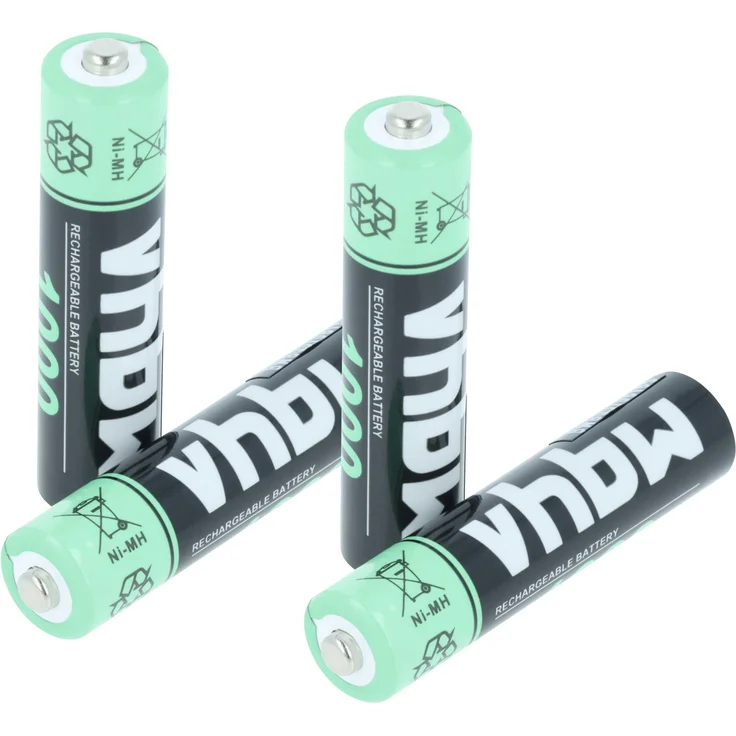 vhbw AAA Akkus, 4 Stück NiMH mit 1000 mAh, 1,2 V, kompatibel mit Grundig Ilyos, Sixty, Selio, Seen A, Tesis A, Sixty 2.0, schwarz