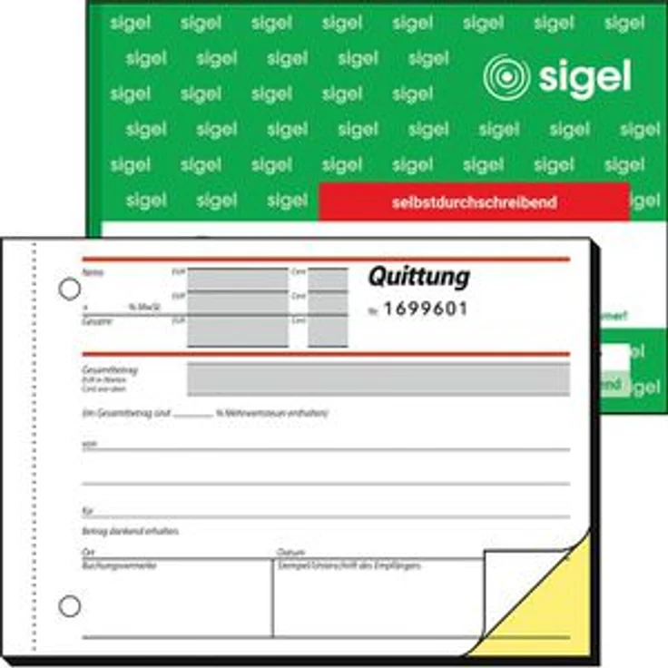 Sigel Quittungsblock SD121 A6 quer, selbstdurchschreibend, nummeriert, MwSt. separat – Bild 1