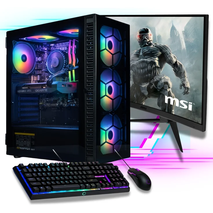 MeinPC Gaming PC Komplett Set AMD Ryzen 5 5600GT, Radeon Grafik, 500GB SSD, 32GB DDR4, Windows 11 Pro, W-LAN, Cooler Master 27" TFT, RGB Tastatur/Maus Set