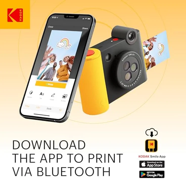 KODAK Smile+ 2-in-1 Digitale Sofortbildkamera & kabelloser Bluetooth-Fotodrucker - Schwarz, 10MP, Spezialeffekt-Drehobjektiv, Zink 2x3” Klebefotos, Fun-App Druck von Smart Devices – Bild 3