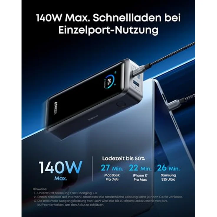 Anker Prime Powerbank 26250mAh, tragbares Ladegerät mit 300W Ausgang, 3 Ports, bidirektionales Laden, App-Steuerung, TSA-zugelassen für MacBook und iPhone 16/17-Serie – Bild 5