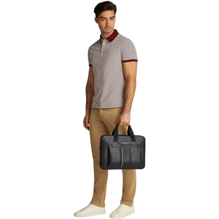Tommy Hilfiger Laptoptasche TH FOUNDATION COMPUTER BAG, Damen Messengerbag, Henkeltasche, Umhängetasche mit Reißverschluss, in Black – Bild 6
