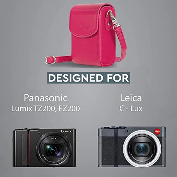 MegaGear MG1429 Panasonic Lumix DC-ZS200, TZ200, Leica C-Lux Leder Kameratasche mit Trageriemen - Rosa – Bild 6