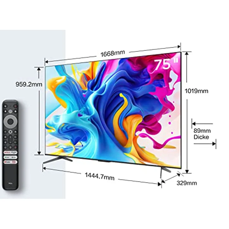 TCL C641 QLED 4K UHD Fernseher 75 Zoll (189cm), 120 Hz Gaming, HDR10+, Dolby Vision, Dolby Atmos, Smart TV, Triple-Tuner DVB-T2/S2/C, Google TV, Schwarz, 2023 – Bild 2