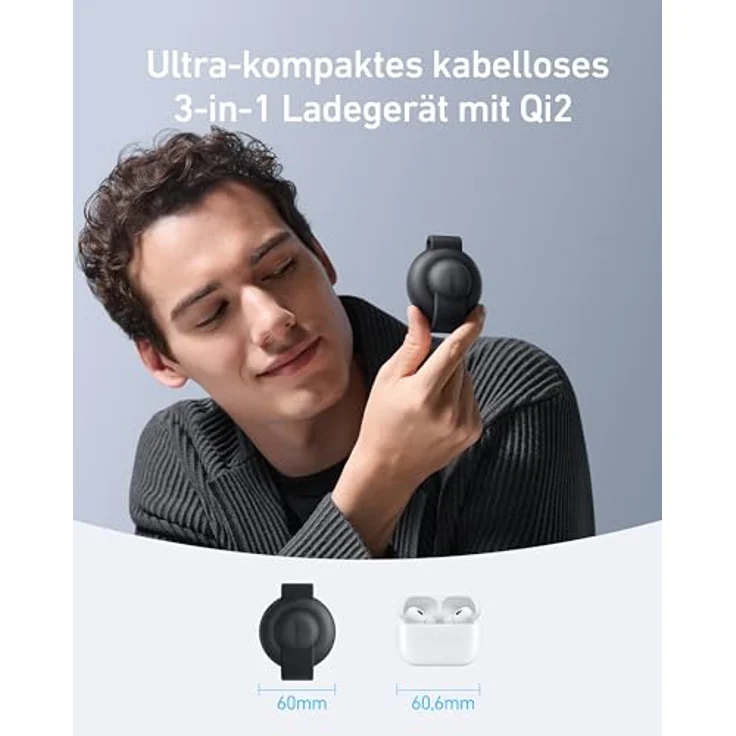 Anker MagGo 3-in-1 Kabellose Ladestation, 15W Schnellladen, Faltbares Reise-Ladepad (Schwarz) – Bild 2