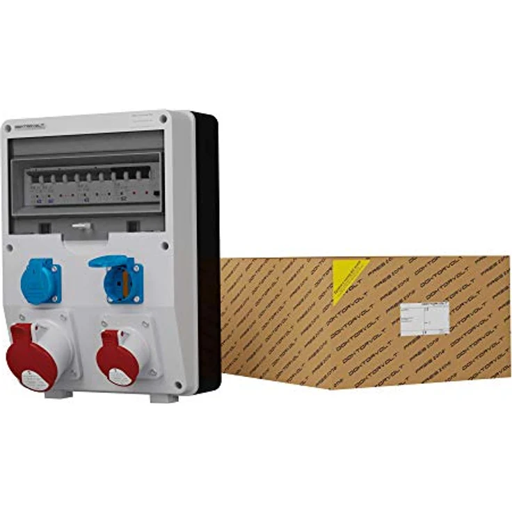 Doktorvolt Zuverlässiger Stromverteiler für Baustellen und Industrie, DV-S/FI 32A 16A 2x230V IP54 mit CEE-Steckdosen, FI-Schalter, schwarz – Bild 1