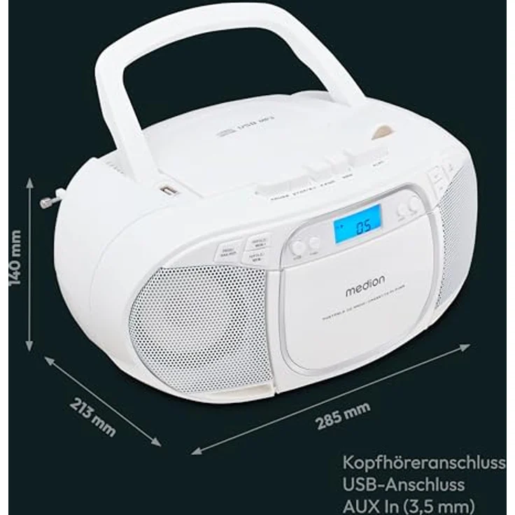 Medion LIFE E66476, Tragbares Radio mit Digitaltuner, FM/AM Empfang, LCD Display, Weiss – Bild 7