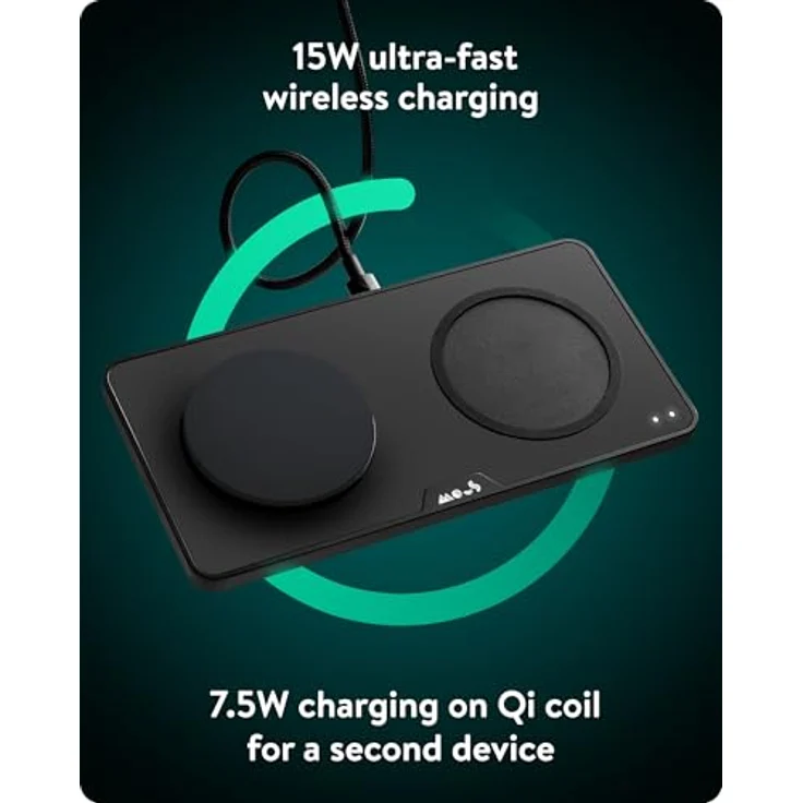Mous Dual-Ladestation, Qi2 bis zu 15 W Schnellladung, MagSafe-kompatibel, USB-C, Mattschwarz – Bild 2