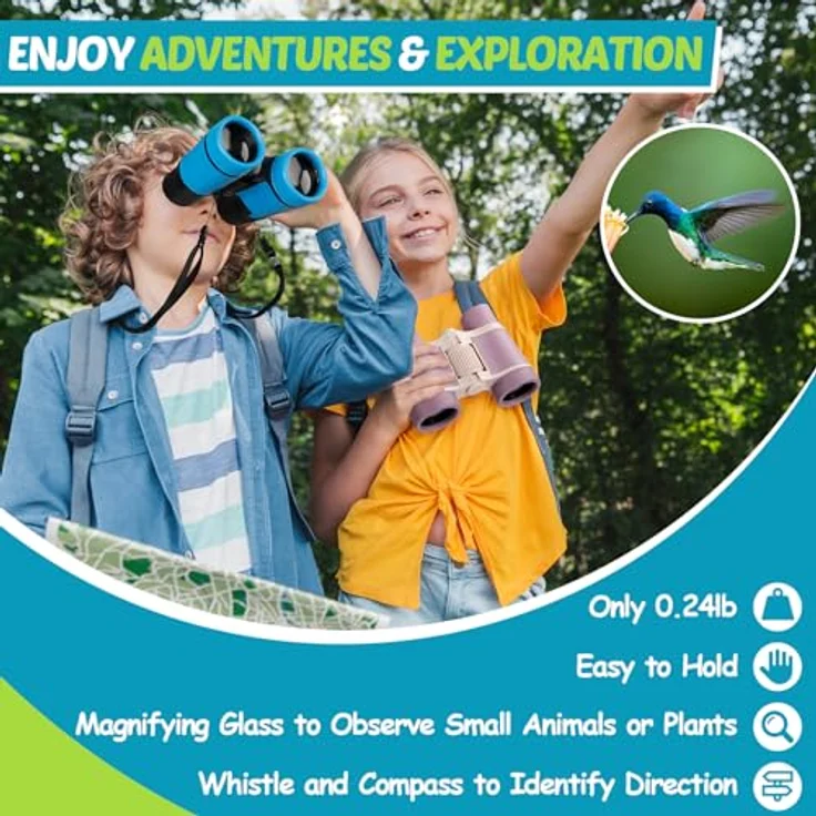 Zinbo Kinderfernglas Set, Ferngläser mit Lupe & Kompass für Jungen und Mädchen, Outdoor Spielzeug für 3-8 Jahre, blau – Bild 4