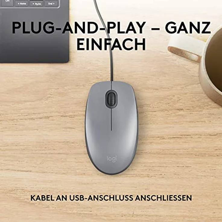 Logitech M110 Kabelgebundene USB-Maus, geräuschlose Tasten, komfortables Design in voller Größe, beidhändig bedienbar PC / Mac / Laptop - Grau – Bild 3
