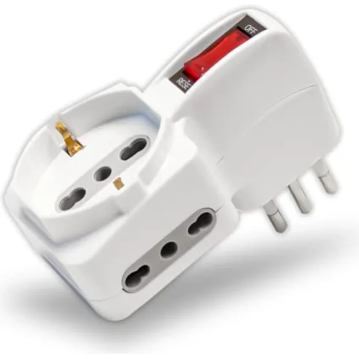 V-TAC Dreifach-Steckdosenadapter 3-Sitzer mit Schalter, 2 seitliche Steckdosen 10/16 A und eine Vorderseite Shuko, Mehrfachsteckdose für Zuhause, Büro, Stecker 10 - Weiß, 8743-B