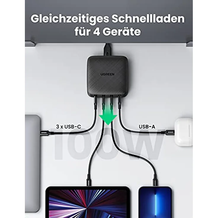 Ugreen USB-A+3xUSB-C 100W Deskt Fast Wall Charger EU Black – Bild 3