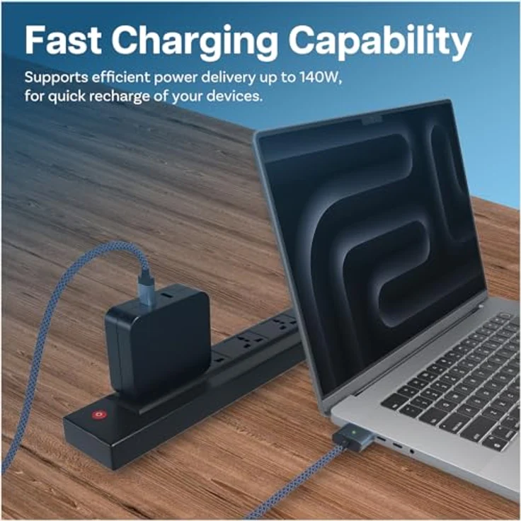 MMOBIEL USB-C auf Magnetisches 3 Kabel, 2m 140W Schnellladen für MagSafe 3, kompatibel mit MacBook Pro/Air, schwarz (blau) – Bild 4
