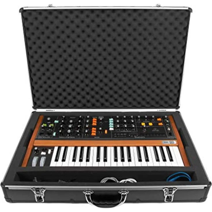 Analog Cases UNISON Case für The Behringer Poly D oder gleichartige Synthesizer (Transportkoffer, Eckschutz aus Aluminium, gepolsterter Deckel mit Tragegriff, Kabelaufbewahrungsfächer), Schwarz