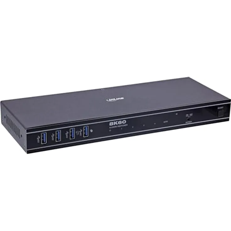 InLine KVM Switch 4-fach, HDMI, 8K@60Hz, USB 3.2 Hub, mit IR & RS-232, Schwarz