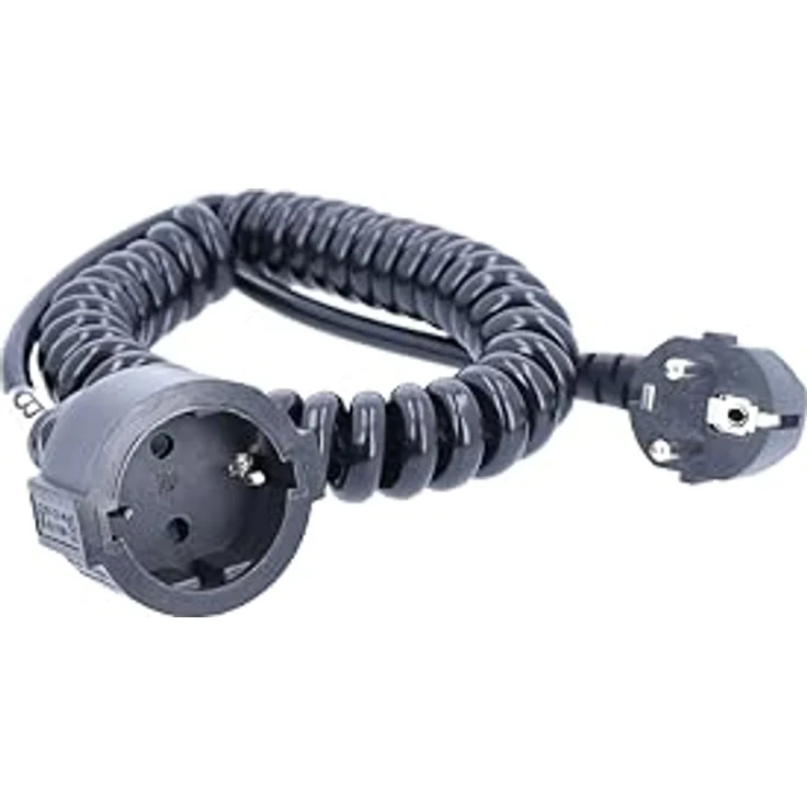 as – Schwabe Schutzkontakt-Spiralleitung – von 1 m auf 2,5 m dehnbares Spiral-Kabel mit Schutzkontaktwickelstecker & Schutzkontaktkupplung ''– 230 V - 16 A Verlängerungskabel – IP20 – schwarz I 70410 – Bild 2