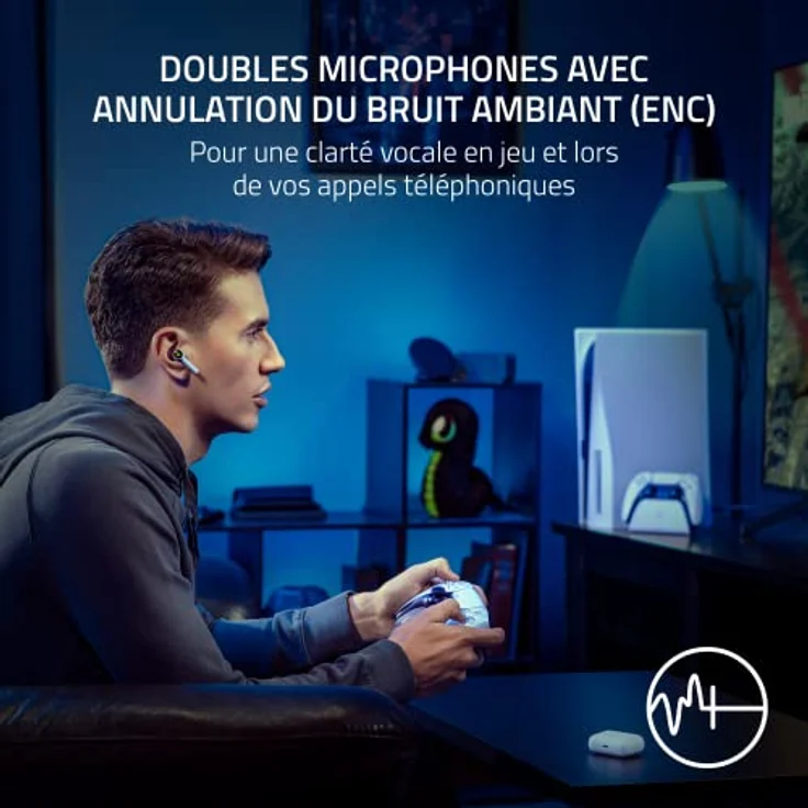 Razer Hammerhead HyperSpeed - Drahtlose Multiplattform-Gaming-Kopfhörer für Playstation (HyperSpeed Wireless, aktive Geräuschunterdrückung, Bluetooth 5.2, Bis zu 30 Stunden Akkulaufzeit) Weiß – Bild 4