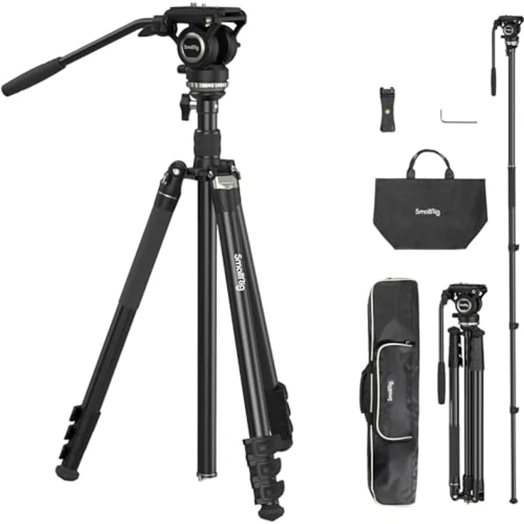SmallRig CT210 Videostativ mit Dämpfungssystem, 360° schwenkbar, Höhe bis 192 cm, Schwarz