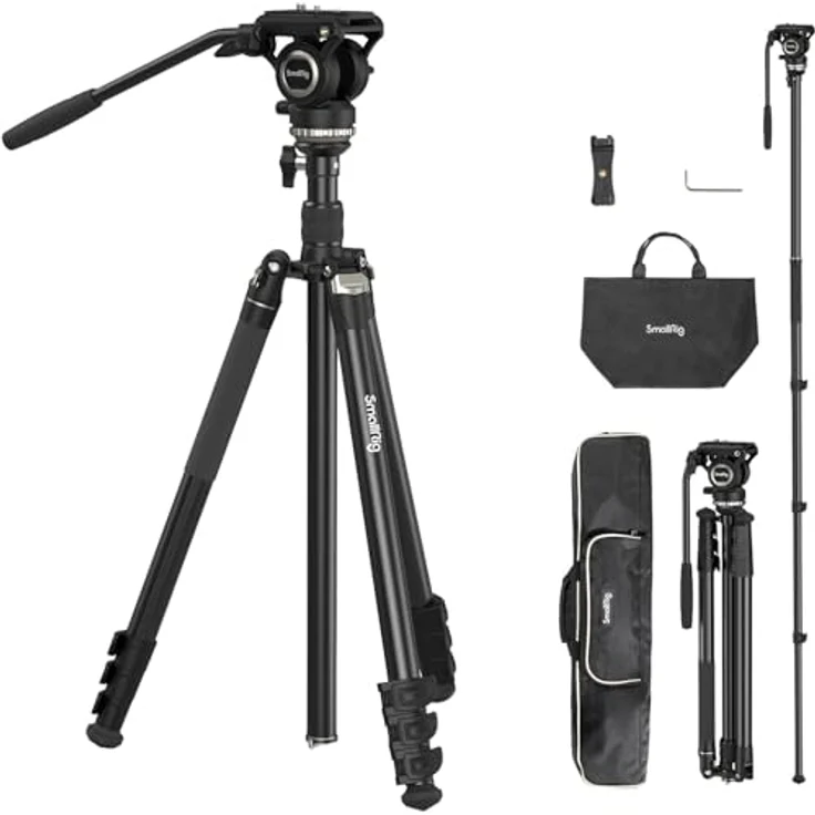 SmallRig CT210 Videostativ mit Dämpfungssystem, 360° schwenkbar, Höhe bis 192 cm, Schwarz – Bild 1