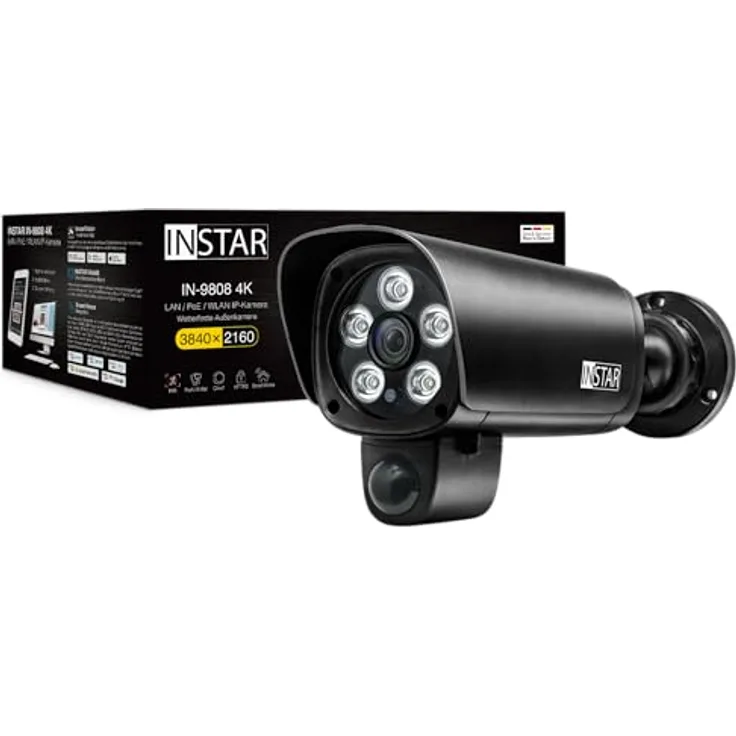 INSTAR IN-9808 4K IP Überwachungskamera außen schwarz, AI-Personenerkennung, IR-Nachtsicht, LAN/WLAN/PoE, HomeKit-kompatibel, NDAA/TAA-konform