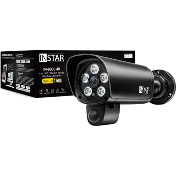 INSTAR IN-9808 4K IP Überwachungskamera außen schwarz, AI-Personenerkennung, IR-Nachtsicht, LAN/WLAN/PoE, HomeKit-kompatibel, NDAA/TAA-konform – Bild 1