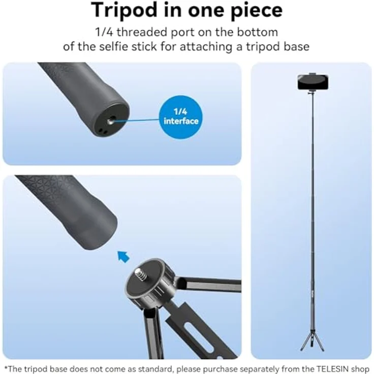 Telesin GP-MNP-300-3, Selfie Stick / Tripod aus Carbonfaser, 3m Höhe, leicht und stabil, kompatibel mit Kameras und Smartphones – Bild 5