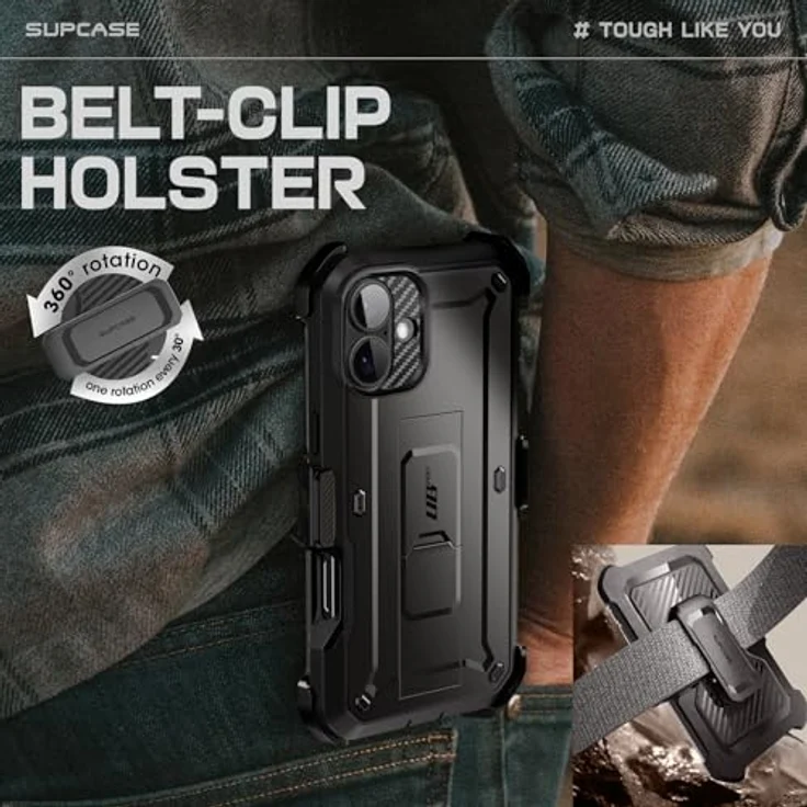 SUPCASE Unicorn Beetle Pro Outdoor Handyhülle für iPhone 16 Plus 6.7” 2024 (Schwarz) - 360 Grad Case Bumper mit Displayschutz, Ständer und Gürtelclip – Bild 5