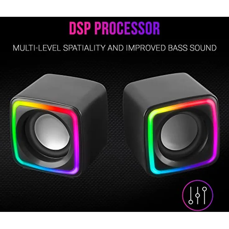 Mars Gaming MSCUBE Schwarz, Kompakte RGB Gaming-Lautsprecher, 8W DSP Soundprozessor, Lautstärkeregler – Bild 4