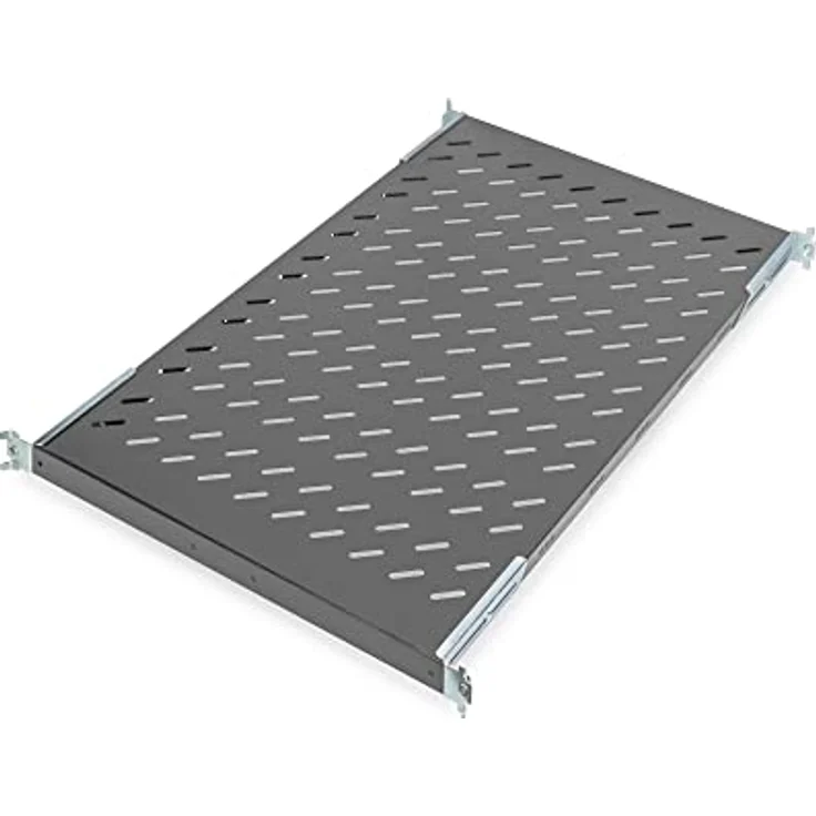 DIGITUS Professional DN-19 TRAY1-1000-ECB - Fachboden mit variabler Tiefe zum Festeinbau in 19" Schränke - Traglast 50 kg - ab 1000 mm Schranktiefe - 1HE - Farbe schwarz – Bild 1