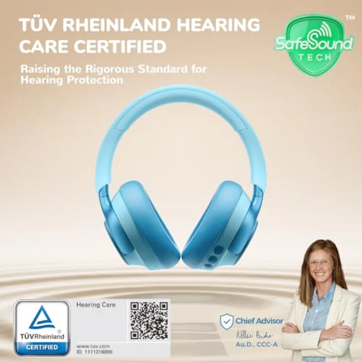 iClever Q950 Noise Cancelling Kopfhörer Kinder, TÜV Rheinland zertifizierter Gehörschutz, SafeSound Tech 3.1, autismusfreundlich, 60h Akkulaufzeit, Aufbewahrungsbox – Bild 2