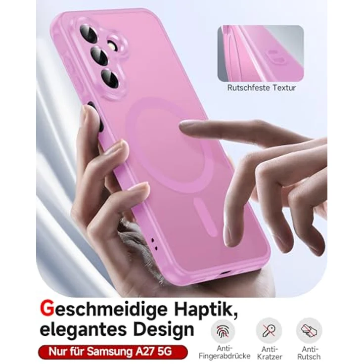 LeYi Magnetische Handyhülle für Samsung Galaxy A27 5G, Militärschutz Case mit mattem Durchscheinenden Design, Rosa, 2 Stück Schutzfolie – Bild 2