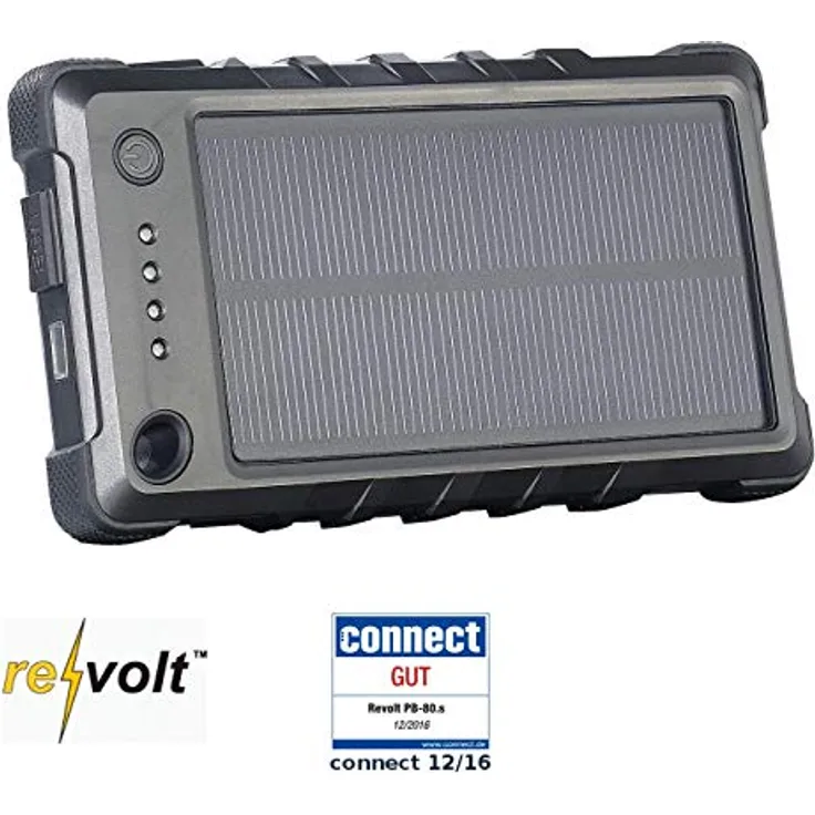 revolt Solar Powerbank Handy: Wetter- & stoßfeste Solar-Powerbank PB-80.s mit 8.000 mAh, IP65 (USB Solar Powerbank, Powerbank iPhone, Kfz Ladekabel)