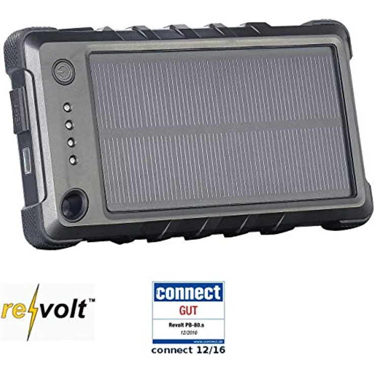 revolt Solar Powerbank Handy: Wetter- & stoßfeste Solar-Powerbank PB-80.s mit 8.000 mAh, IP65 (USB Solar Powerbank, Powerbank iPhone, Kfz Ladekabel) – Bild 1