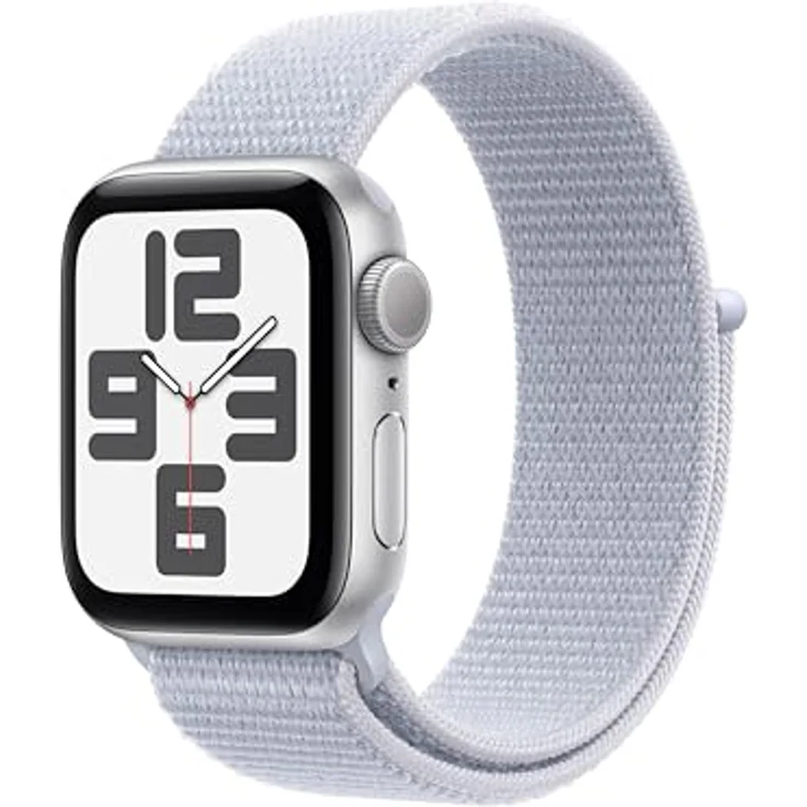 Apple Watch SE (2. Generation) GPS 40 mm Smartwatch mit Aluminiumgehäuse in Silber und Sport Loop in Blaue Wolke (One Size). Fitness und Schlaftracker, Unfallerkennung, Retina Display – Bild 1