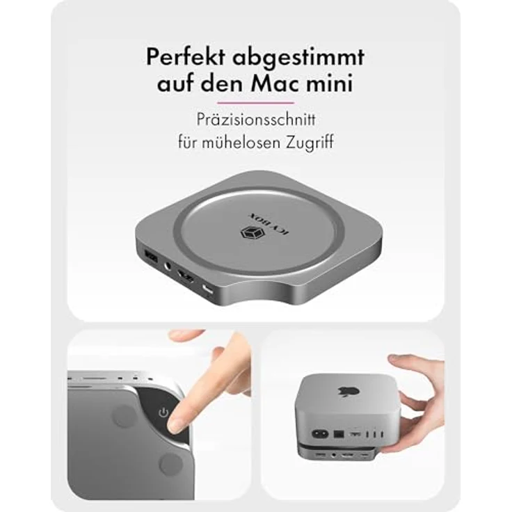 ICY Box IB-DK100, USB-C DockingStation (7-in-1) mit M.2 NVMe Slot, HDMI 4K 60Hz, 3x USB-A, SD/microSD, USB 3.2 Gen 2 10 Gbit/s, Aluminium für Mac mini M4 & USB-C PC – Bild 3