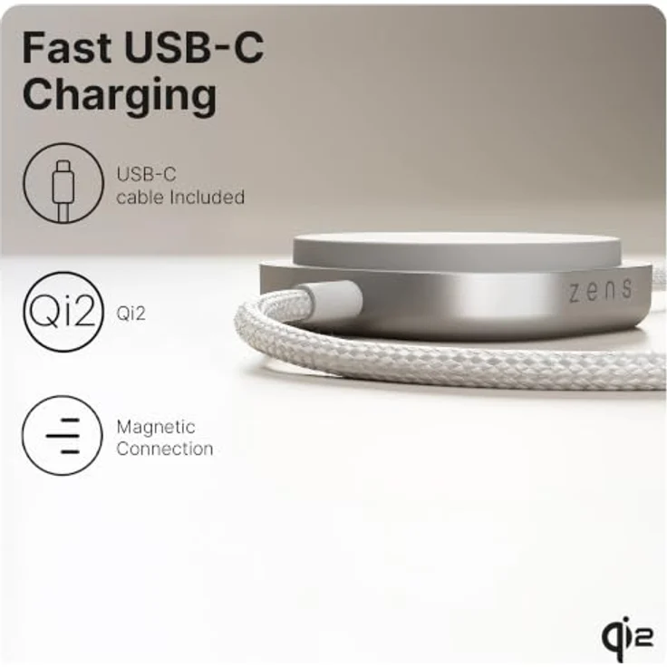 ZENS Induktions-Ladegerät ZECC05W, Qi2-zertifiziertes 15 W Schnellladen, USB-C® und Apple MagSafe, Weiß – Bild 5
