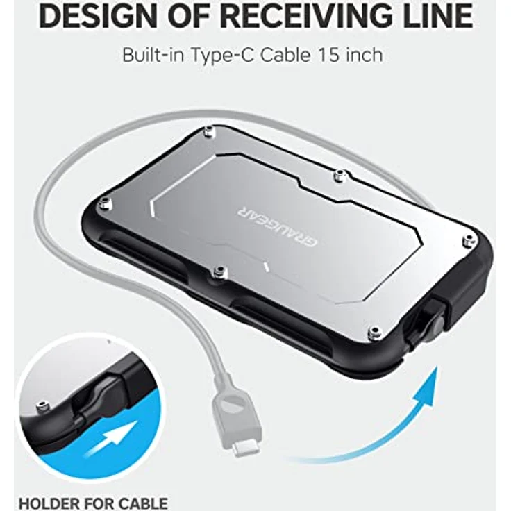 GRAUGEAR | USB-C externes Gehäuse für 2,5“ SATA SSD/HDD | UASP SATA III USB 3.2 Gen2 6 Gbit/s | Spritzwasser geschützt IP66 | Integriertes USB-C Kabel | G-2502-C-10G – Bild 3