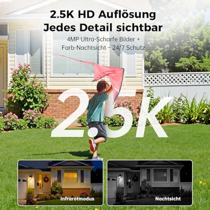Woox Überwachungskamera Aussen Solar 2,5K 4MP, kabellos mit Akku, PIR-Bewegungserkennung, IP65, 2-Wege-Audio, Schwarz – Bild 3